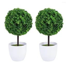 Dekorativa blommor 2 datorer Artificial Potted Ball Mini Greenery Topiaries Bonsai Planter Windows Bill Decor Plants Indoor Fake