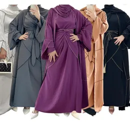 Etniska kläder Eid Muslim 2023 Abaya Hijab Set Women Dubai Turkiet 3st Fashion Outfit
