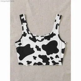 Tanques de mujer Camis Moda Sexy Crop Top Mujeres Camisole Milk Cow Print Y2k Egirl Cool Short Tops Chaleco Harajuku Camiseta sin mangas Tops Cropped Feminino T230517