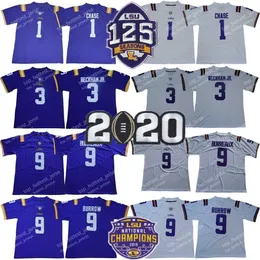 LSU Tigers College Football Jersey 3 Odell Beckham Jr Burreaux Joe Burrow Jamarr Chase Purple 125th Jerseys Mens zszyte koszule