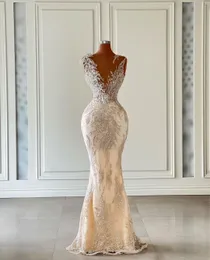 Элегантные платья по русалкам рукаводу v щики для шеи аппликации блестки с бисером 3D кружевная длина длина длина длина молнии на молнии