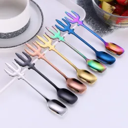 Flatware fruit fork Stainless steel dessert spoon 7 colors ice cream spoons coffee spoon multi function spoon kitchen accessories S42