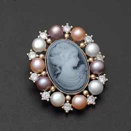 Morkopela Victorian Style Freshwater Pearls Cameo Brooch Pins Vintage Costume Brooches Broches Jewelry Gifts For Women