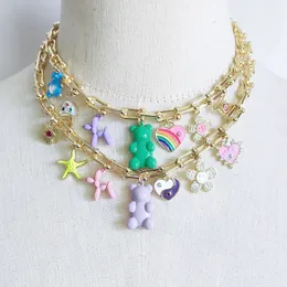 Wedding Jewelry Sets Kalung Liontin Beruang Lucu Ungu Hijau Buatan Tangan Perhiasan Rantai Tapal Kuda Aloi Boho Choker Anjing Balon Bintang Laut 230517