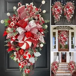 Dekorativa blommor Blommande gräs List upp och ner Tree Christmas Festival Door and Window Decoration Simulation Garland Candy Cane Wreath