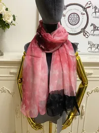 women's long scarf scarves shawl 100% silk material gradient pint pattern big size 180cm - 130cm