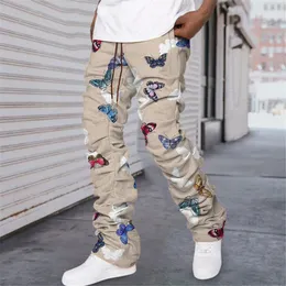 Męskie spodnie 2023 Hip Hop Stacked Spoders Unisex Khaki Cargo Hippie Streetwear Plus Size 3xl kombinezon 230516