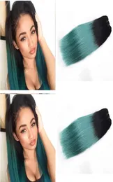 Ombre Peruvian Human Hair Bundles Two Tone Teal Green Straight Hair Weave Malaysian Straight Green Hair Wefts Virgin Indian Bundle6200382