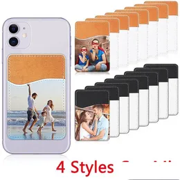 Party Favor SubliMation Card Holder Pu Leather Mobile Telefon Back Sticker med lim Vita tomma pengar Pocket Credit Cards ERS CHR DHQBU