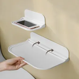 Estantes de baño marco de pared plegable perforado no montado de plástico flotante estante de almacenamiento de toallas de baño para el hogar