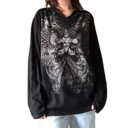 Kadın Hoodies Sweatshirts Moletom feminino adulto penas penas icrimir decote em v manga longa estilo goth moletom para primavera outono 2022 uso dirio p230517