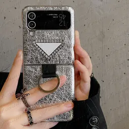 Fashion Triangle Letter Mobile Phone Case for Samsung Z Flip 3 4 Trendy Designer Shockproof Cases Flip3 Flip4 Finger Ring Anti-Skid Cover