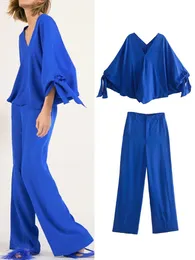 Femmes deux pièces pantalon costume chauve-souris manches Blouse avec haut Wasit 2 ensembles 2023 femmes tenues en vrac élégant bureau dames SetsWo