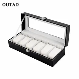 OUTAD 6 Grid Black PU Watch Box Refinement Slots Orologi da polso Custodia regalo Gioielli Display Box Storage Holder320P