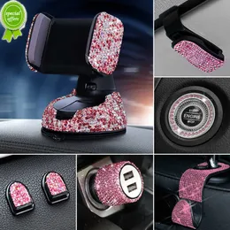 Nya 20st/set Rhinestone Car Phone Holder Universal Auto Interior Hooks Sticker Pad Set Pink Bling Car Accessories for Women