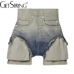 Kadınlar Şort Getspring Celana Pendek Denim Wanita 2023 Musim Semi Panas Modu Baru Tulang Ikan Pinggang Tinggi Gradien Desain Saku Jeans Kedatangan 230516