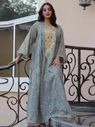 Etniska kläder Jalabiya Ramadan 2023 Kuwaiti Kaftan Dubai Luxury Sequins broderi Långa klänningar Vintage Women Abaya Happy Eid Mubarak
