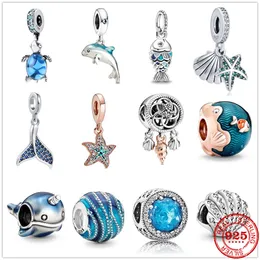 Лето новое 925 браслет серебряного очарования подходит оригинальный браслет Pandora для женщин дизайнерские ювелирные изделия Blue Ocean Bead Bead Count