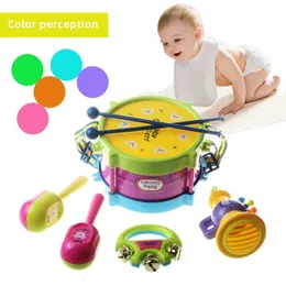 Novelty Games 7PCS Montessori Puzzle Music Rattles Sand Hammer Whistle Hand Drum Musical Instrument Toys Baby Interactivity Toys 0-12 Months 230517