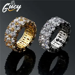 Bandringe GUCY Hip Hop 2 Reihen CZ Ring voller Bling Iced Out Eheringe Micro Pave Zirkon für Männer Frauen Geschenk 7.8.9.10.11 verfügbar J230517