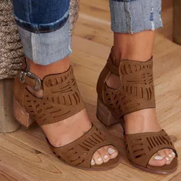 Klänningsskor loozykit 2023 Summer Women Sandal Buckle Strap Fashion Hollow Out High Heel Woman Sandalias Mujer Ladies Plus Size 35-43