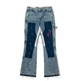 Fashion Designer Clothing Galleries Denim Pants Galleryes Depts Heavy Industry Speckled Graffiti Micro Horn Structure Spliced Loose Contrast Jeans for Men Womens