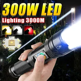 Latarki latarki LED 300W LED LED Zoom 3000M World World mocniejszy doładowanie latarki XHP99 Torch Waterproof Cob Camp Lantern P230517