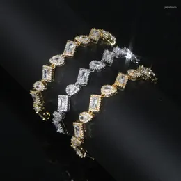 Länkarmband 2023 Iced Out Bling Sparking Geometric Tear Drop Rectangle Cubic Zirconia CZ Cluster Tennis Chain Hip Hop Women Armband