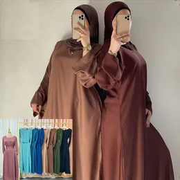 Etnik Giyim Satin Abaya Dubai Türkiye Kaftan Kadın Müslüman Maksi Elbise Mütevazı Abayas İslami Giyim Arap Robe Afrika Elbise Elbise Jalabiya 230517