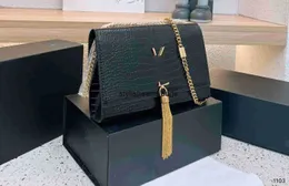 Totes designers de bolsa de bolsa de bolsa de luxo bolsas de mensagem da marca Cluth Classic Classic Leather Crossbody Kate Chain Gold Chain Tassel Decoration 24cm Crocodilo