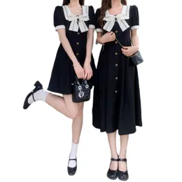 Frauen sommer retro quadrat kragen kurzarm casual kleider bogen nette süße schlanke taille vestidos MLXLXXL3XL4XL