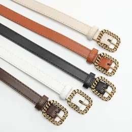 S3658 Women's PU Leather Belt Metal Needle Vintage Square Buckle Simple Slim Jeans Dress Decorated Belts