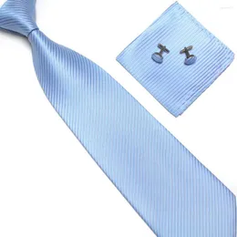 Bow -slipsar Hooyi 2023 Solid Polyester Men's Neck Tie Set Business Handchiefs Manschettknappar