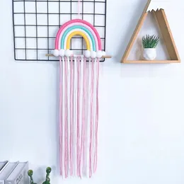 バスルームの棚手織り虹のタッセルヘアクリップチルドレンズコットンロープストレージバンドガールルーム装飾