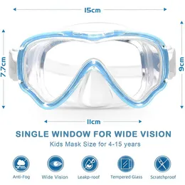 Kids Swimming Goggles Snorkel Diving Mask for Kids Boys Girls Youth, Anti-Fog 180 Clear View Swim Goggles with Nose Cover