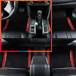 Neue rote blaue Auto-Bodenmatten für Frauen und Mädchen, glitzernde Kristalle, 5 Stück/Set, universell passend für die meisten Autos, schwarze Dekoration