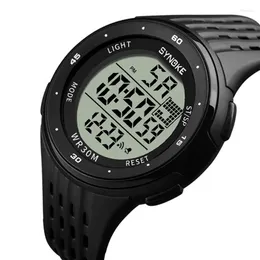 Orologi da polso SYNOKE Orologio da lavoro casual Cinturino cavo in PU da uomo LED Digital Running Seconds Giorno della settimana Display Sistema 12/24 ore