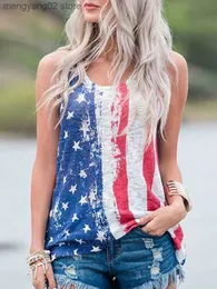 Женские танки Camis Women Graphic Tops Summer Rooveless T Рубашки повседневные команды шея свободно подходят для базовой блузки, жилеты USA Stars Tee Tee T230517