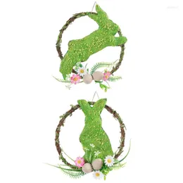 Decorative Flowers Hanging Ornament Craft For Home Living-Room Green Wreath Easter Decoration