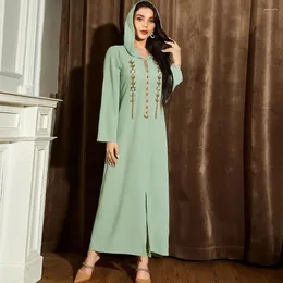 Ethnic Clothing Mint Green Hooded Dress Diamond Long Dresses Middle East Moroccan Kaftan Fashion Vestidos Arabes Dubai Y Turcos Abayas For