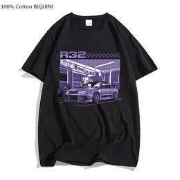 Men's T-Shirts Initial D R32 Purple Drift Car T Shirt Men Summer Short Sleeve Tee Hip Hop T-shirt for Male Harajuku Top Funny Streetwear Cotton 230517