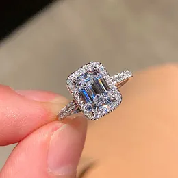 Pierścienie zespołu szmaragd cut 2ct diamond cZ pierścień pełne białe złoto obietnica zaręczynowa Pierścienie weselne dla kobiet szlachetne impreza biżuteria J230517