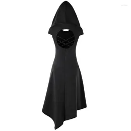 Party Dresses Womens Vintage Gothic Hooded Cut Out Midi Dress Ladies Silm Fit Batas Blusas Feminina Casual Vestidos Mujer 2023