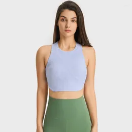 Yoga Outfit ABS LOLI High Neck Rib-Knit Sports Bras For Women Curved Hem Racerback Gym Workout Crop Top With Removable Cups Tank Tops