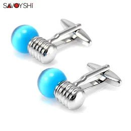 Savoyshi Mens Cufflinks Botões de manguito de camisa de alta qualidade Bulbos de lâmpada azul Brand Jewelry Gift Nome personalizado grátis