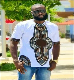 2017 Mens African Roupas Dashiki Style Cotton Stitching Impressão de cera Tops Man T Sizerem as roupas Kitenge Nigerian Style4212025
