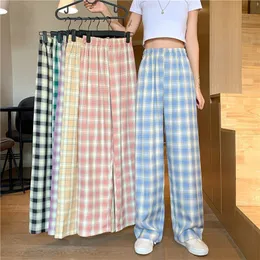 Spodnie damskie Capris Plaid Cienkie spodnie Kobiety Summer Highwaisted Lose Posterting Proste Spodery Upuść holownicze 230516