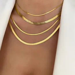 Unisex Schlangenkette Frauen Halskette Halsband Edelstahl Fischgrätenmuster Goldfarbe Kette Halsketten für Frauen Schmuck 50 cm