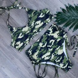 Melfieer feminino Melphieer Camuflage Print Biquíni Conjunto de cintura alta Mulheres esportam duas peças Bikinis Bikinis XL Ternos de banho BIQUINI