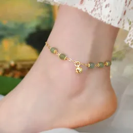 Anklets Mosan Gelang Kaki Loneng Giok Hetian Alami 14K Berlapis Emas Untuk Hadiah Anakpuan Perhiasan Mode Wanita 230517